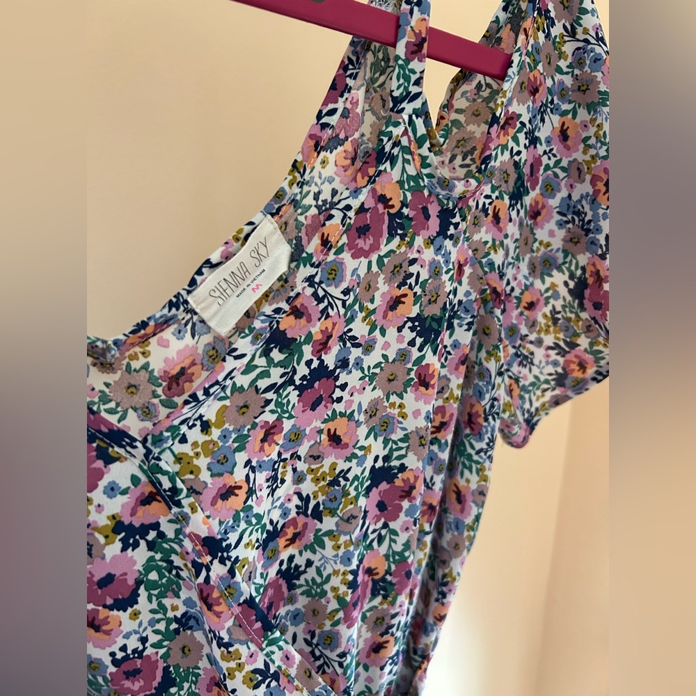 Sienna Sky Spring Floral Top | Women M | Tie Waist Peplum Blouse Cottagecore - Picture 3 of 7